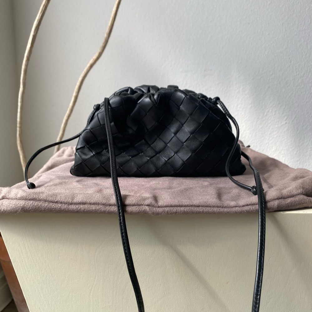 Bottega Veneta black woven leather mini pouch crossbody